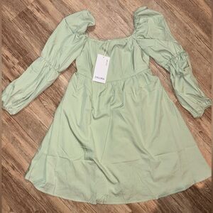 Exlura Mint Green Long-Sleeve Puff-Sleeve Square Neck Dress